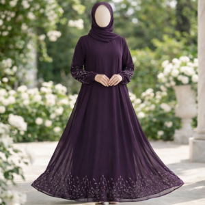 Georgette Full Umbrella Abaya with Stone & Bead Work