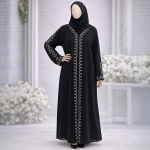 TikTok Style Abaya with White Hand Embroidery