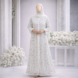 Bridal Net Layered Abaya with Embroidery & Sequence Work