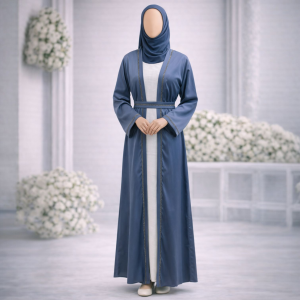 Elegant Dual Tone Premium Coat Abaya With Inner Layer, Stone Detailing and Belt