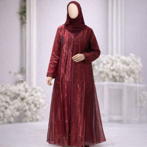 Organza Coat-Style Abaya with Sticker Work