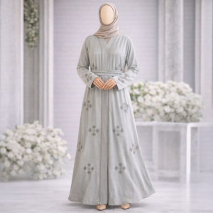 Satin Hand Embroidery Abaya with Stone Work & Belt